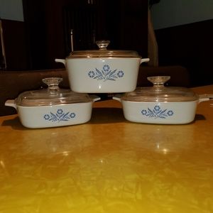 3/$50 Corningware blue cornflower casserole dishes 2 1Quart & 1 1.5 Quart